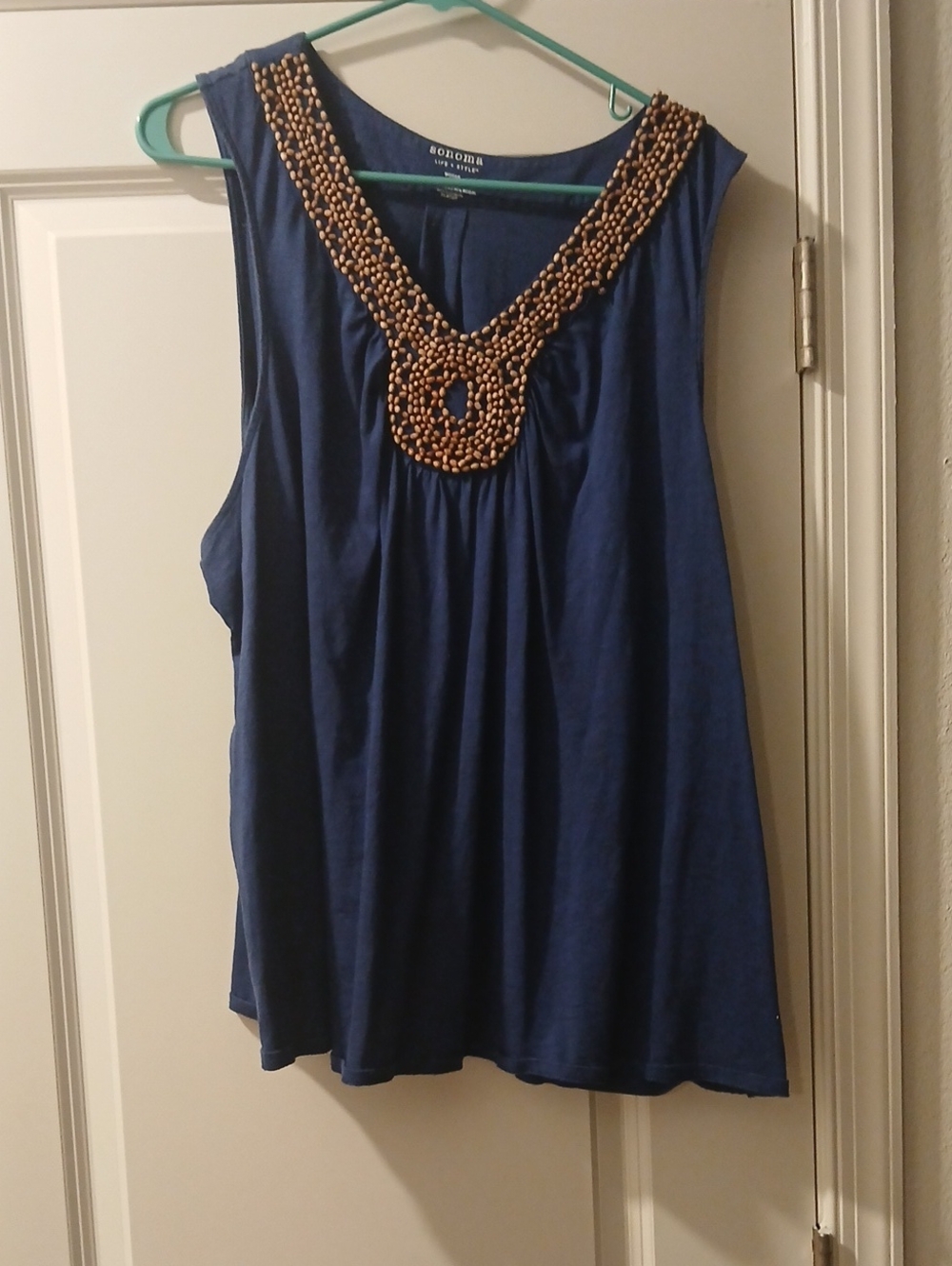 Sonoma Blue Sleeveless Tank with Beaded Necklace Detail